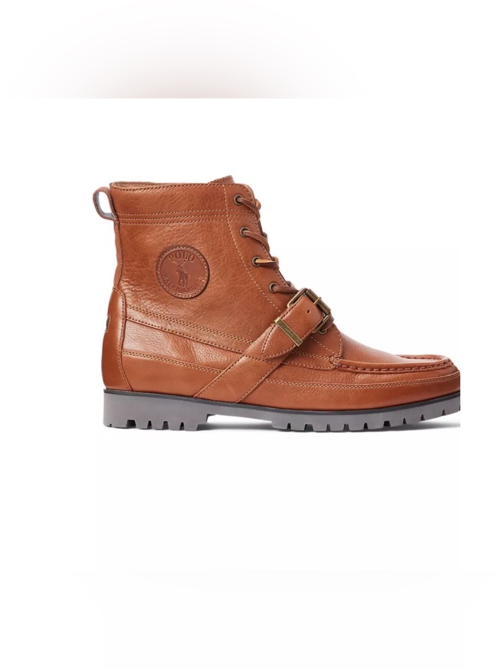 Polo by Ralph Lauren Men’s Cognac Leather Lace-Up Buckle Boot
